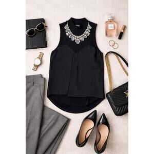 Boss Girl XXS Black Sleeveless Blouse Sheer Corpcore Business Statement Baddie